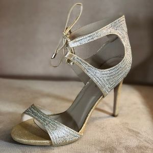 Gold Glitter lace up Stilettos